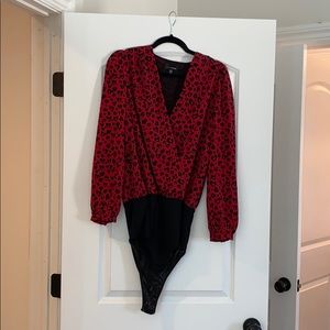 Lucy Paris red leopard bodysuit blouse.